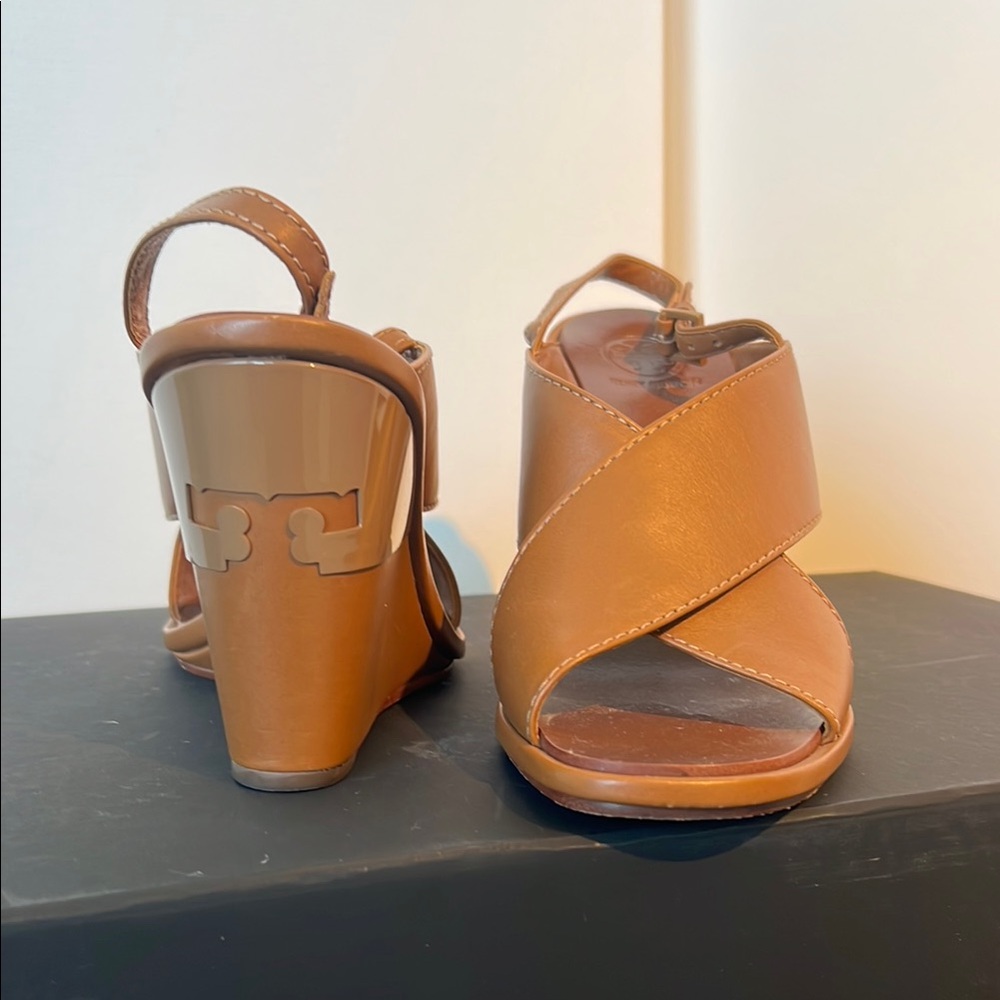 Tory Burch Brown Leather Wedge Sandals